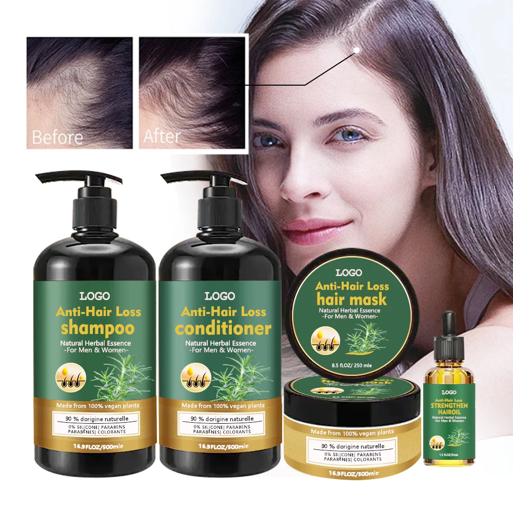 Factory Wholesale 100% Herbal Hair Growth Damage Hair Repair Organic Mint Rosemary Hair Care Set Treatment Strengthening Anti