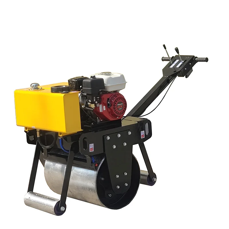 Gasoline hand type single steel wheel vibrating small roller hydraulic self-walking hand type road pressing car