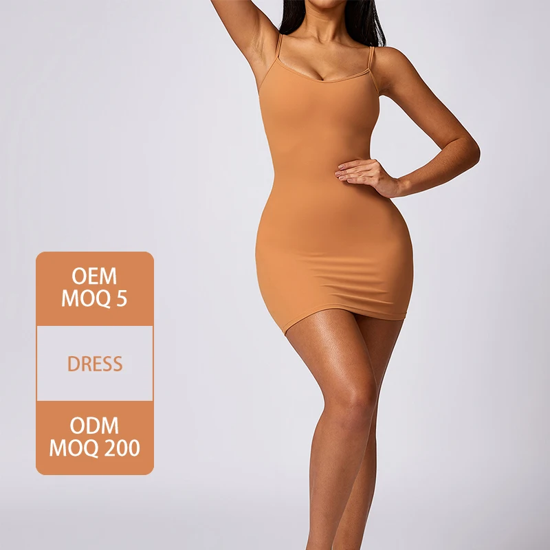 CLT8638 Women Sexy Strappy One-piece Dress Summer Tennis Dress Hip Wrap Dress Padded Quick Dry Tight Fit Outdoor Active Wear