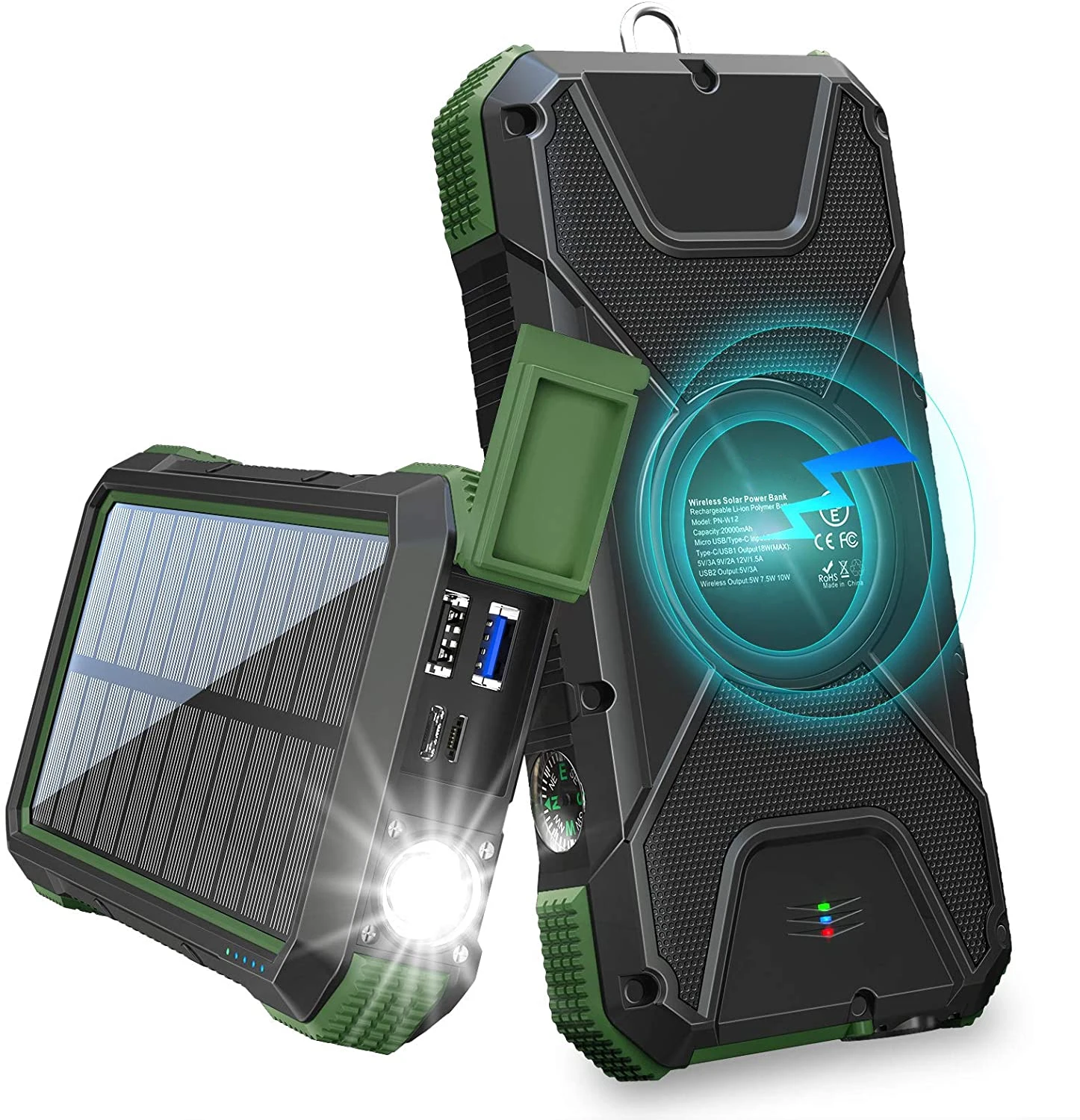 Водонепроницаемый перезаряжаемый аккумулятор, внешний аккумулятор на солнечной батарее, беспроводное зарядное устройство, портативное зарядное устройство на солнечной батарее 30000 мАч