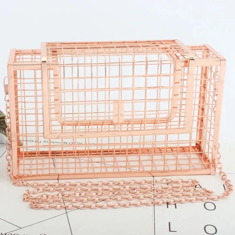  Hardware Rectangular Metal Cage Shoulder Bag Crossbody Bags Wedding Party Geometric Beach Hollow Handbag