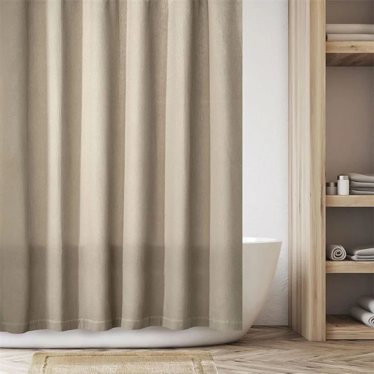 Cotton Knit Hotel Style Shower Curtain Luxury Spa Quality Waterproof Waffle Weave Fabric Cotton Shower Curtains for Bathroom