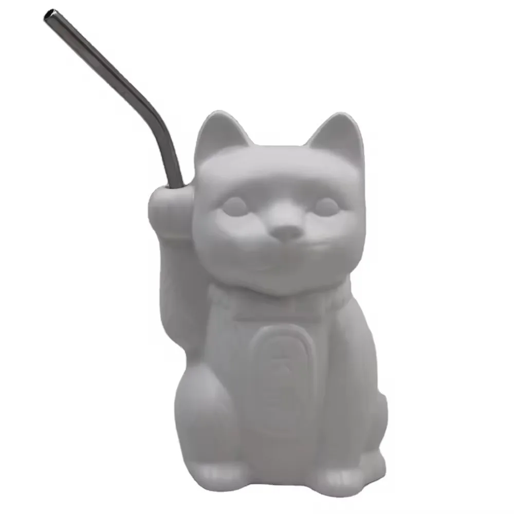 hot sale White ceramic lucky cat tiki mug cat mug cup 3d cat tiki mug custom for gift