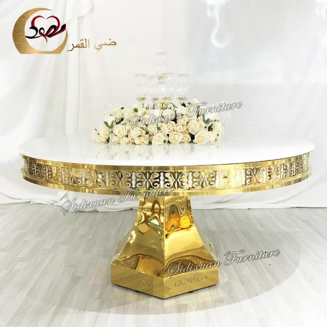 Wedding stainless steel base large modern buffet dining round mdf table