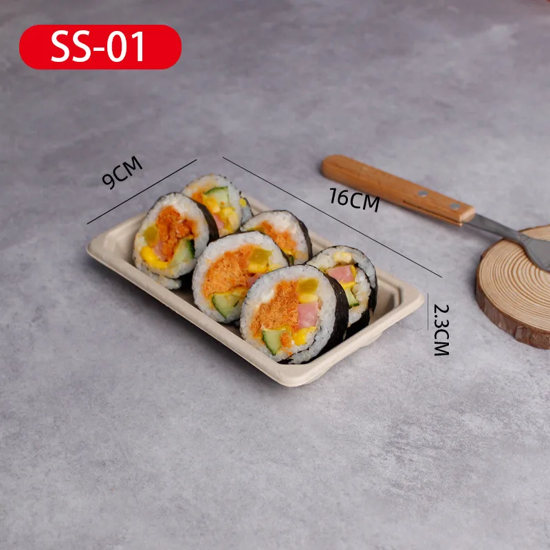 Customized Various Size Disposable Sushi Tray Biodegradable Sugarcane Bagasse Vegetables Tray with Lid