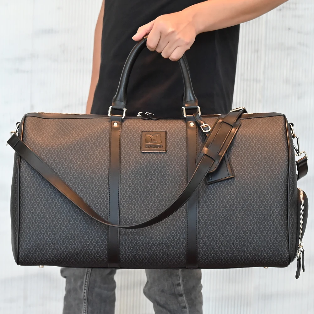 High End Vegan Leather Bag Printing Pattern Travel Bag Durable Duffel Bag with Long Shoulder Strap