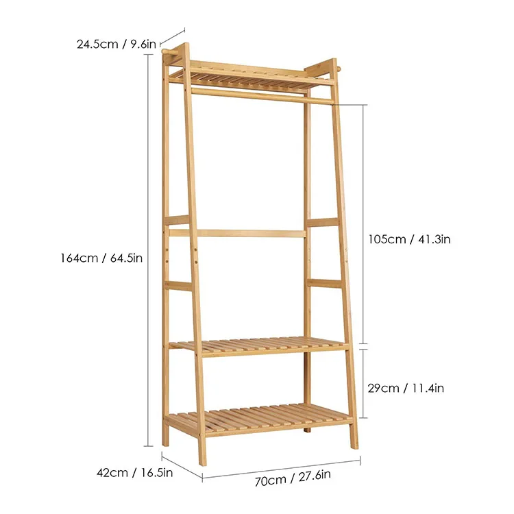 Wholesale metal bamboo clothes hanger drying rack storage bags shelf