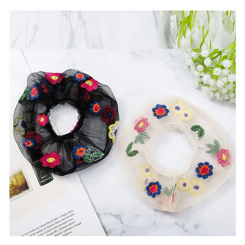 pig large intestine hair circle Forest  Plaid flower super fairy hair rope Forest style net red head rope rubber band