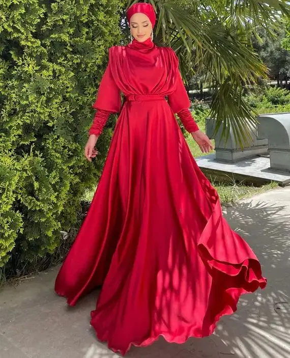 Low Price Muslim Wear Manufacturers Muslim Satin Modest Dress Wedding Party Prom Maxi  Evening Dress