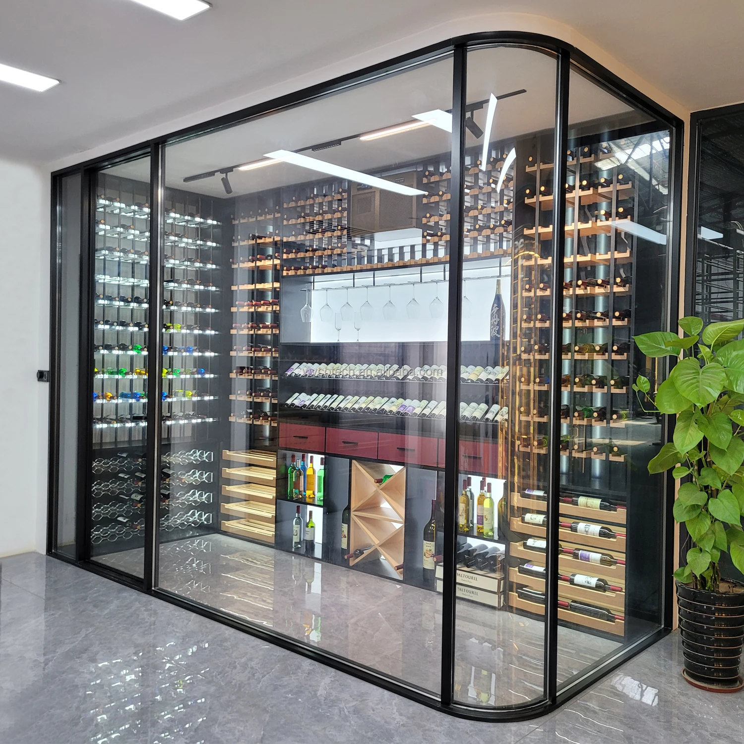 Modern style Walk in Wine Cellar and Beverage Coolers Restaurant Living Room Built in Luxury Glass Wine Cabinet Cellar Chiller