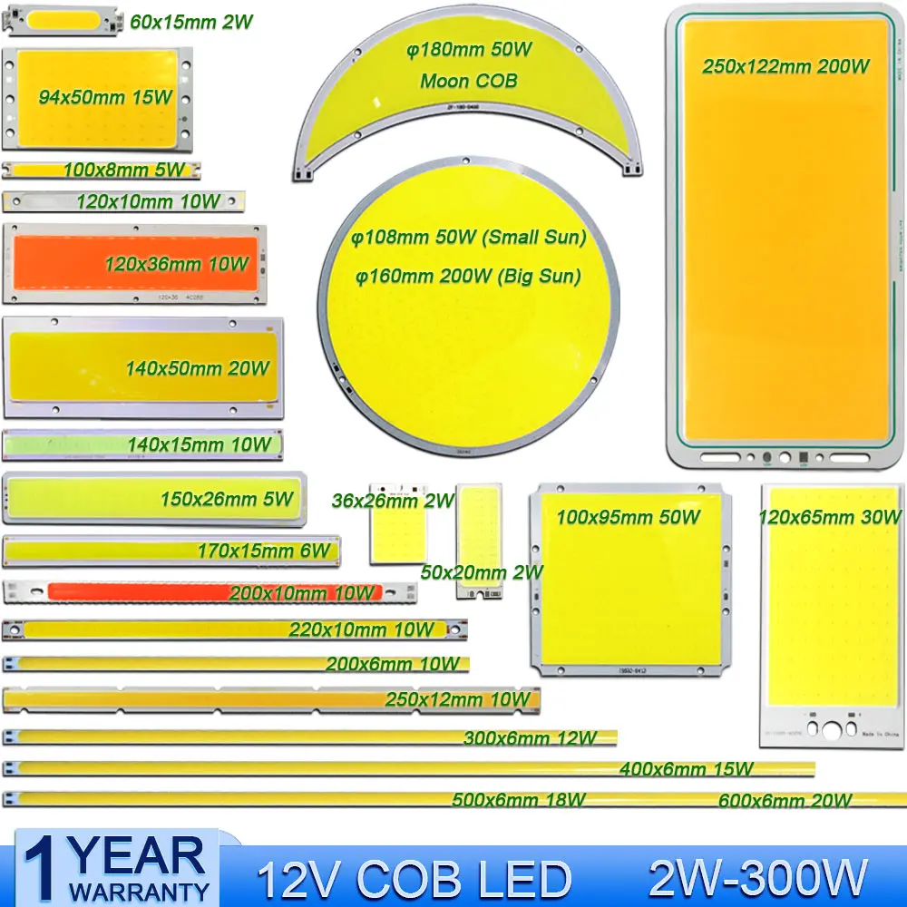 OEM ODM Customize LED Lighting White Blue Red Green Color 1w-300W 3V 5V 12V 24V COB LED Lamp for Indoor Outdoor Car Light Bulbs