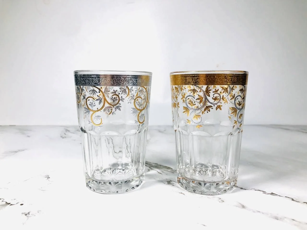6 унций, классический стеклянный стакан в марокканском стиле с гравировкой для воды и чая, маленькие стеклянные чашки для чая с золотым покрытием