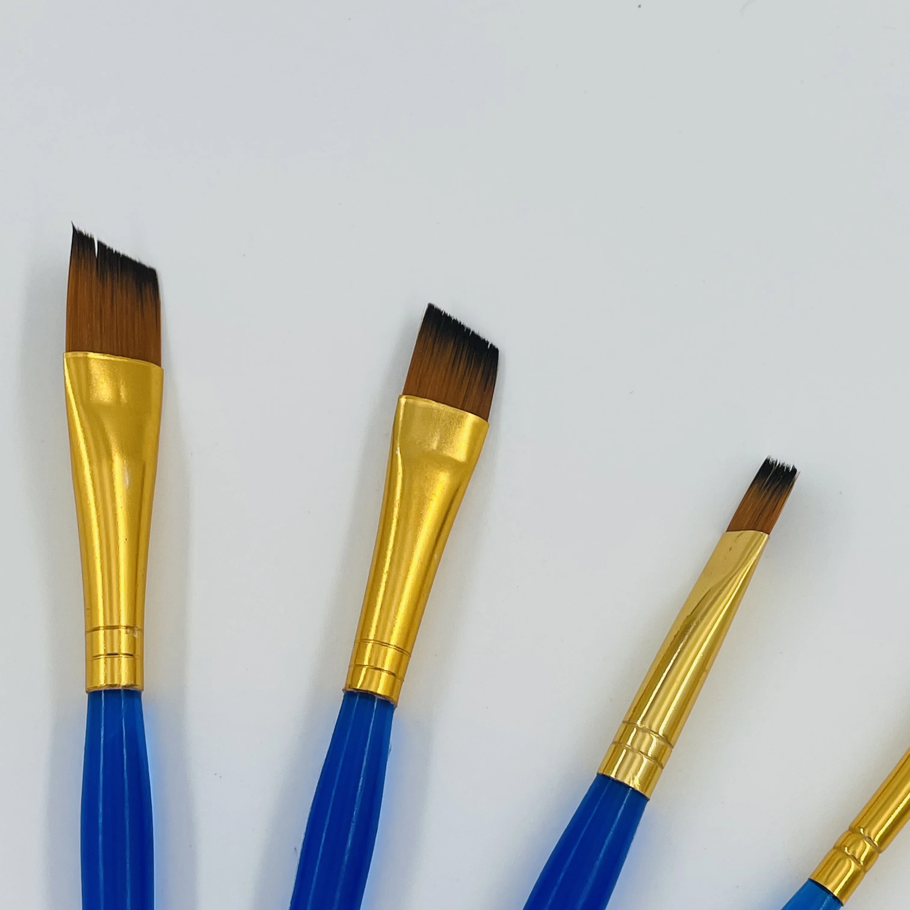 custom logo 5pcs promotional blue plastic handle golden aluminum tube tiger color nylon hair artist watercolor paint brush set