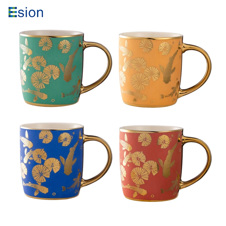 Top seller 2024 Chinese style ceramic tea cup gold plating personality coffee mug couple drinking cups