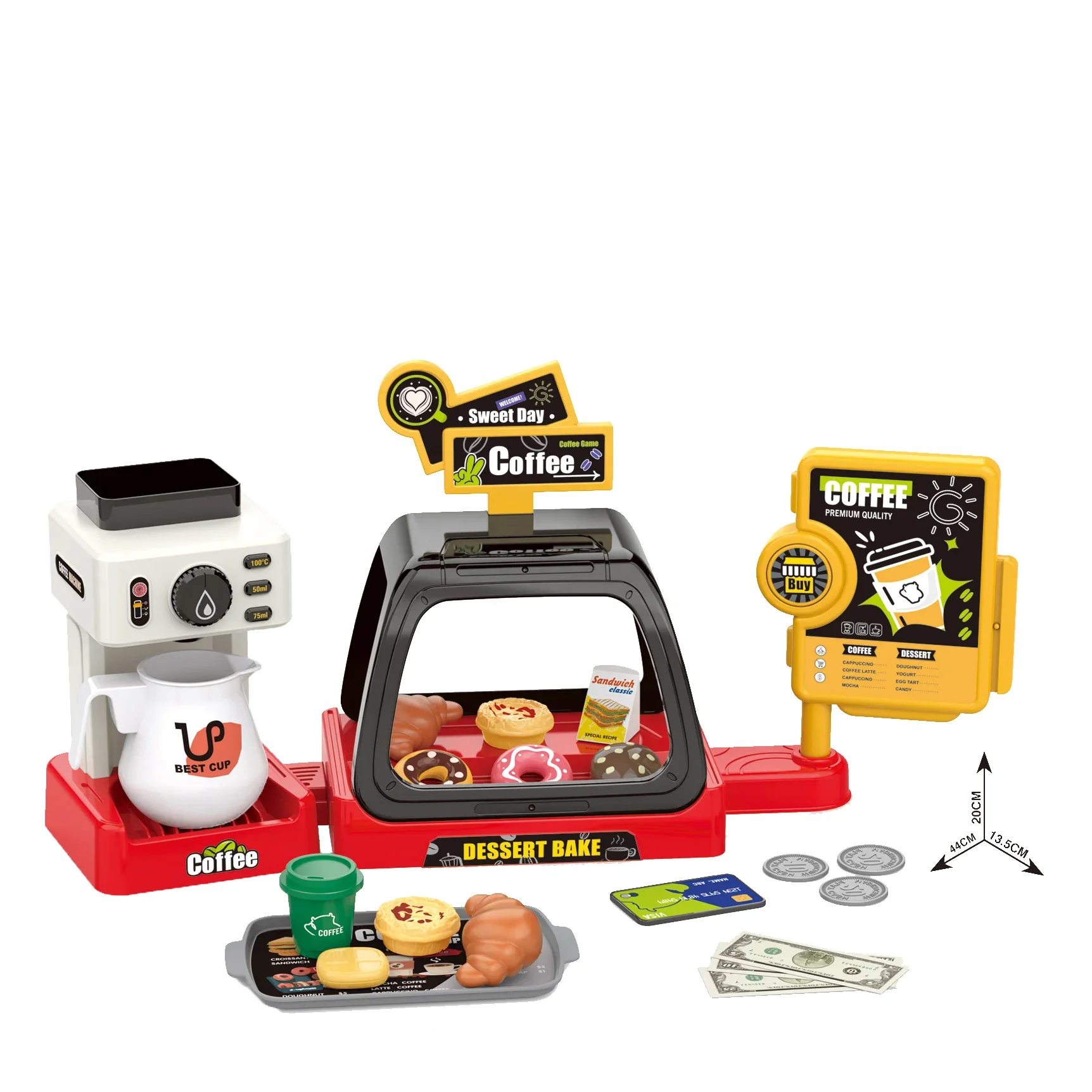 Hot Sell 3 in 1 Kitchen Toys Simulation Food Bread Cake  Coffee Machine Pretend Toy Set For Kids