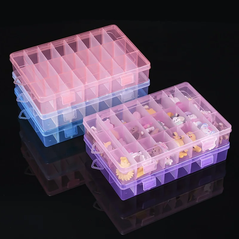 HengRui 24-Compartment Transparent PP Storage Box Modern Design Rectangle Multifunction Detachable Small Plastic Tool Organizer