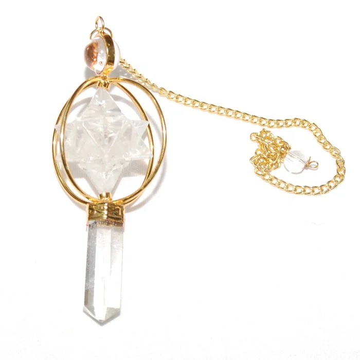 Buy Semiprecious Crystal Quartz Merkaba Pendulums with Gold Plating 7 Chakra Engraving Dowsing Pattern Chakra Stones