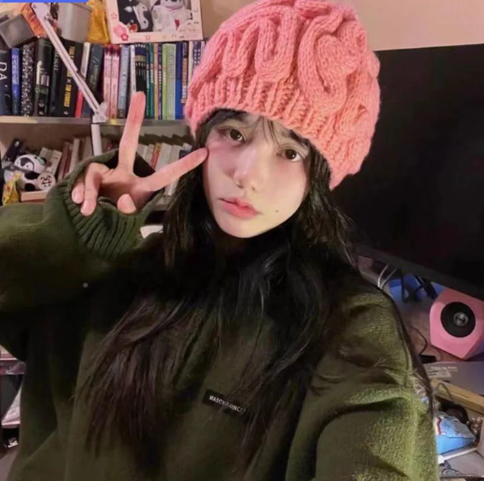 Multi-color brain hat female autumn and winter handmade funny brain flower knitted warm woolen hat Moon cold hat