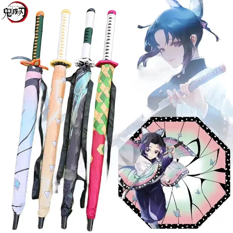 Anime Demon Slayer Katana Umbrella Kimetsu No Yaiba Tanjirou Shinobu Ninja Weapon Parasol Samurai Sword Katana Handle Umbrella