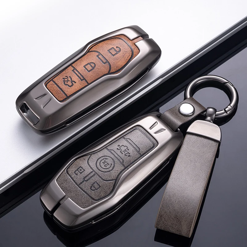 Manufacturer customization Leather alloykey Car Key Fob Cover Metal Keychain Car Key Protector Case For Ford F150 F250 F350