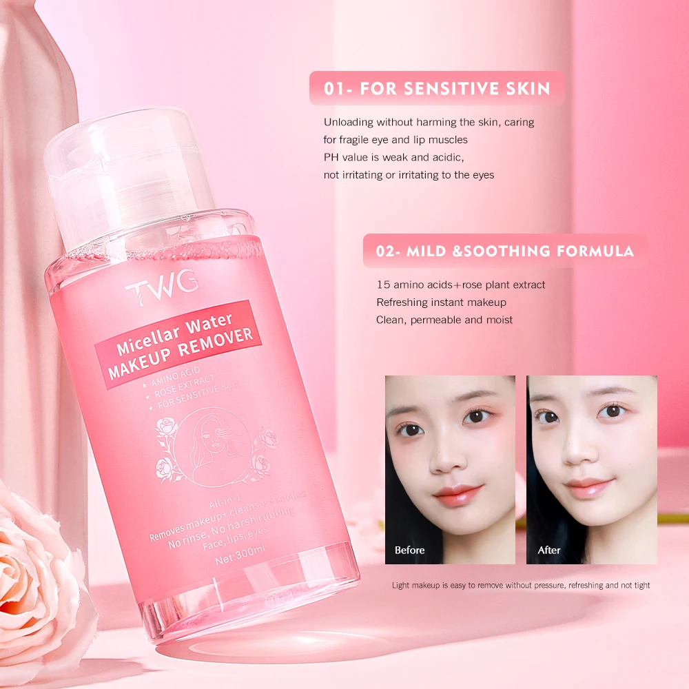 TWG Private Label Makeup Remover Water With Pump Head Facial Cleanser Facial Wash Remove Makeup All In One Micellar Water