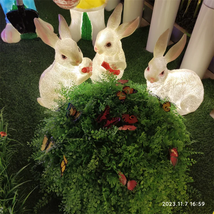 3pcs/set factory outlet 3D rabbit sculpture shape resin fiberglass warm white outdoor garden lawn lamp for landscape lighting