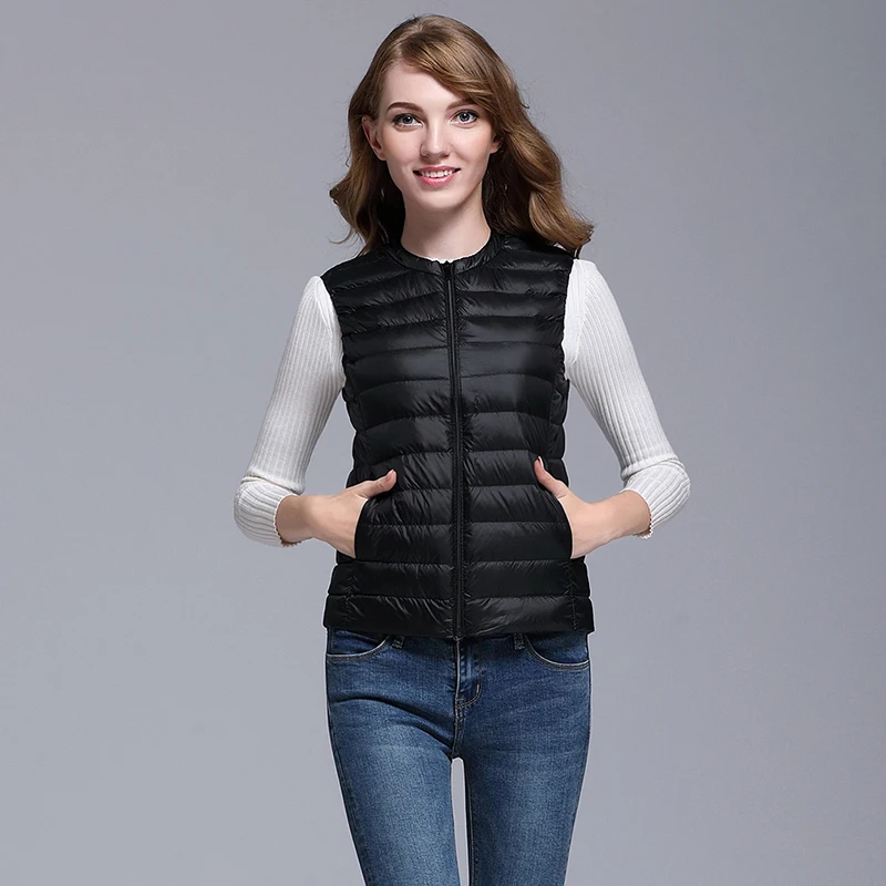 Осенний женский короткий жилет на белом утином пуху, женский портативный офисный жилет без рукавов, женские жилеты, пальто, жилет для женщин