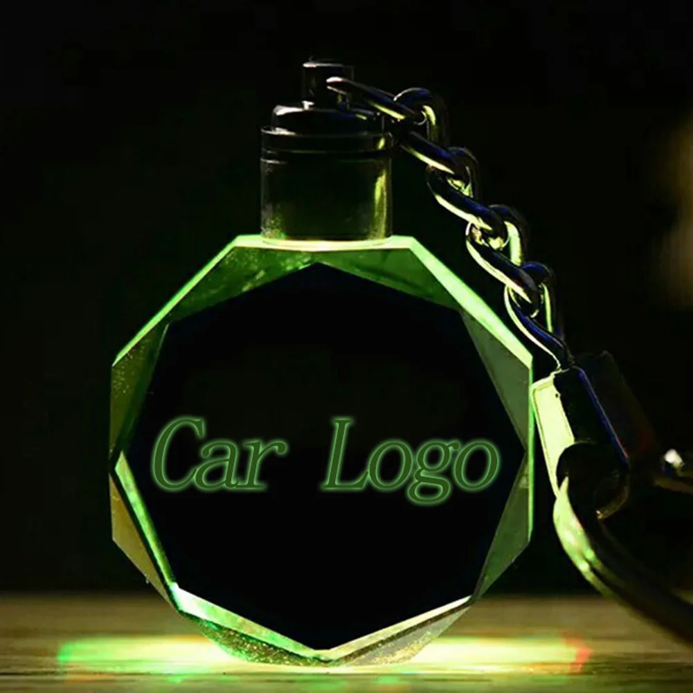 Custom 3D Laser Engraving Car Logo Lighted Crystal Keychain Led