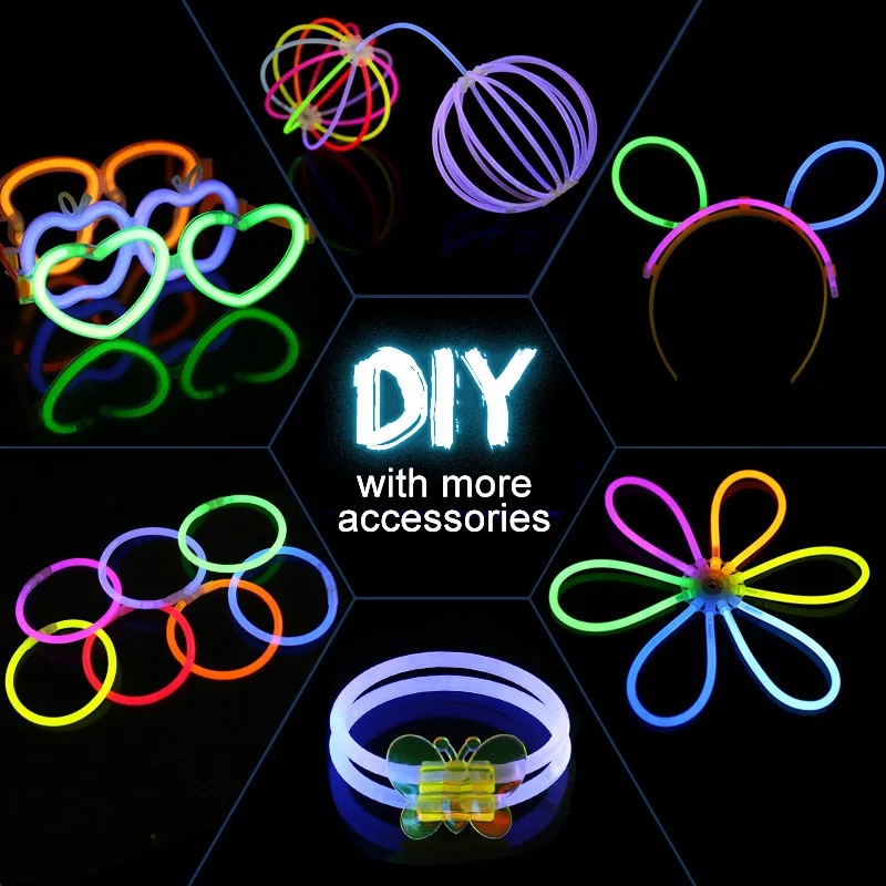 Custom wholesale 100pcs glow bulk bracelets stick light stick concert colorful flash bracelet glow stick  in the dark