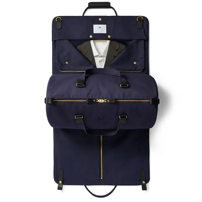 2 In 1 Navy Canvas Duffel Garment Bag Carry On Rolling Eco Friendly Weekend Convertible Garment Duffle Bag