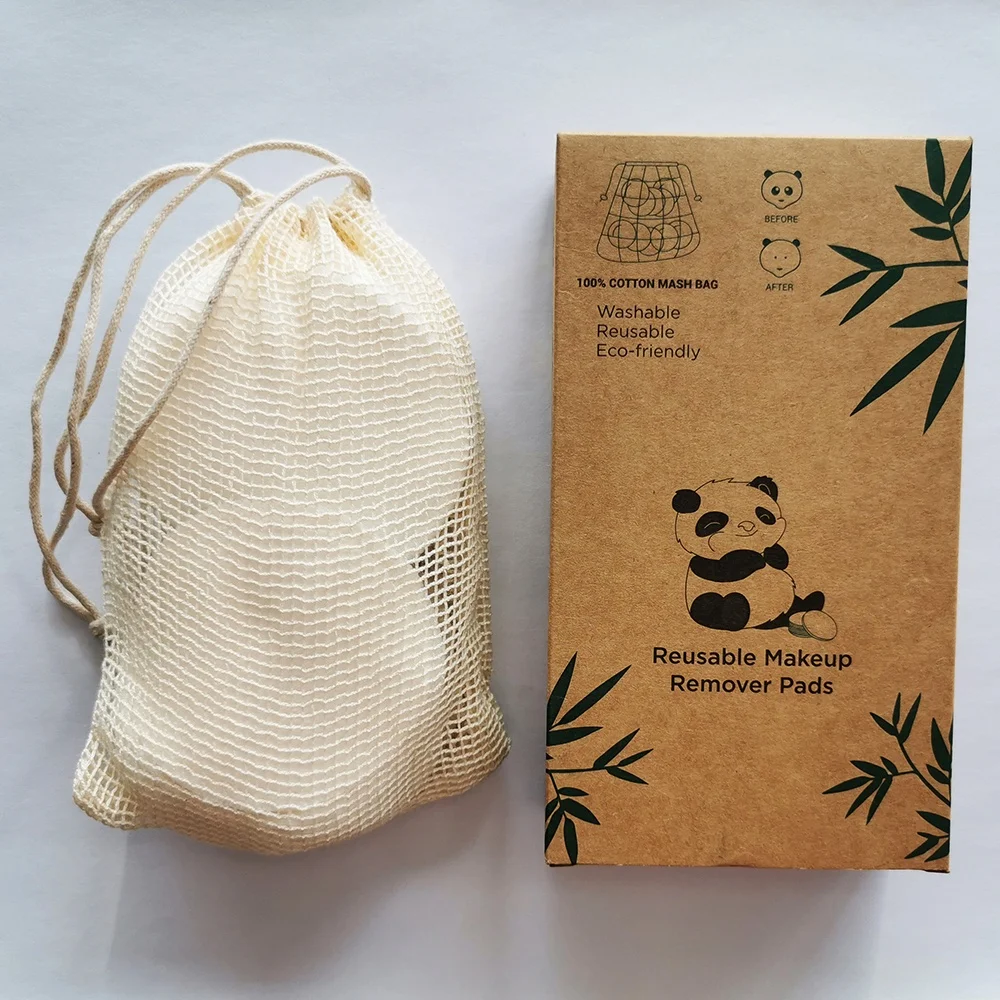 8cm Reusable Cotton Pads Face Washable Makeup Remover with Laundry Bag Organic Bamboo Cotton Rounds
