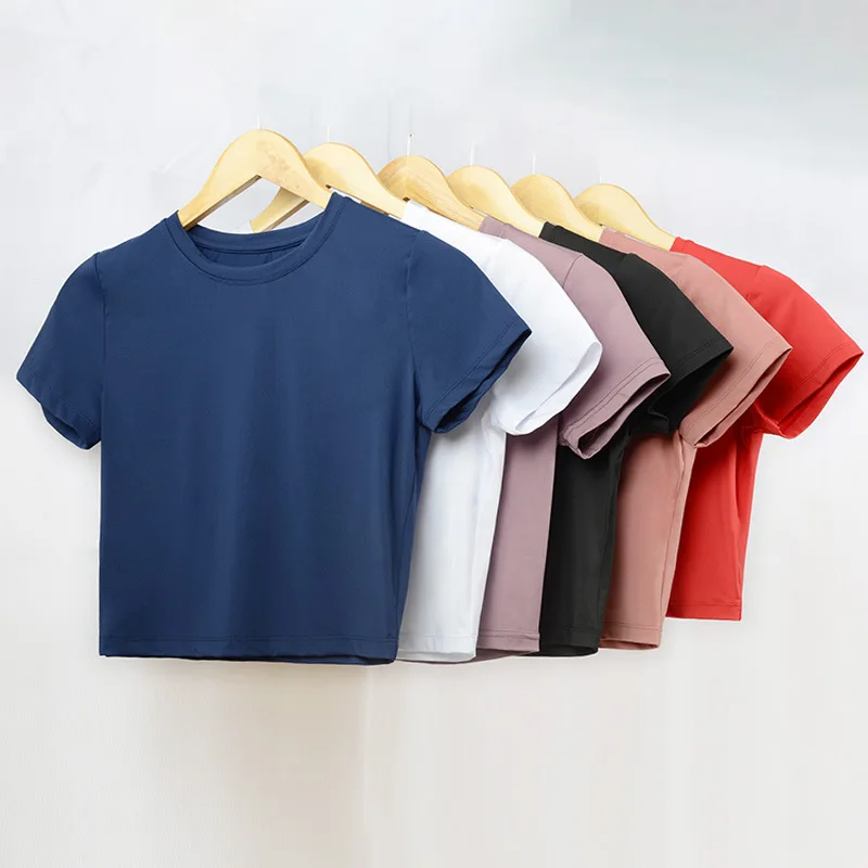 Custom Milk Silk Crop Tops Women T-shirt White Yoga Fitness Slim Fit Tshirt T Shirts Tshirt Ladies Crop Tees Shirts