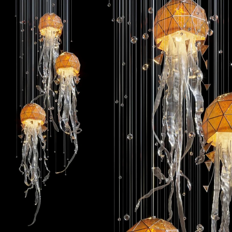 Jellyfish Plastic Arts Decorative Hotel Lobby Show Room Modern Led Glass Chandelier