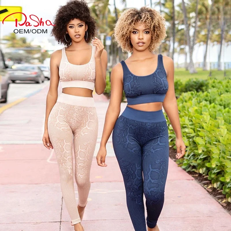 Pashasunshine 2020 Женские Бесшовный узор змеиной кожи, комплект спортивной одежды, комплект из 2 предметов для занятий йогой, фитнесом или работы в спортзале, носить обувь пикантные туфли для девочек в комплекте с бесшовными леггинсами гимнастический кос