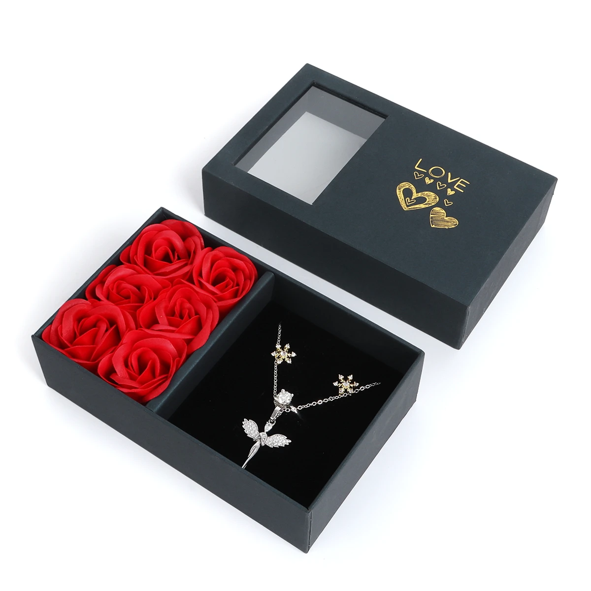 Jewelry gift valentines day new paper carton  heart gift box necklace box jewelry storage flower packaging box