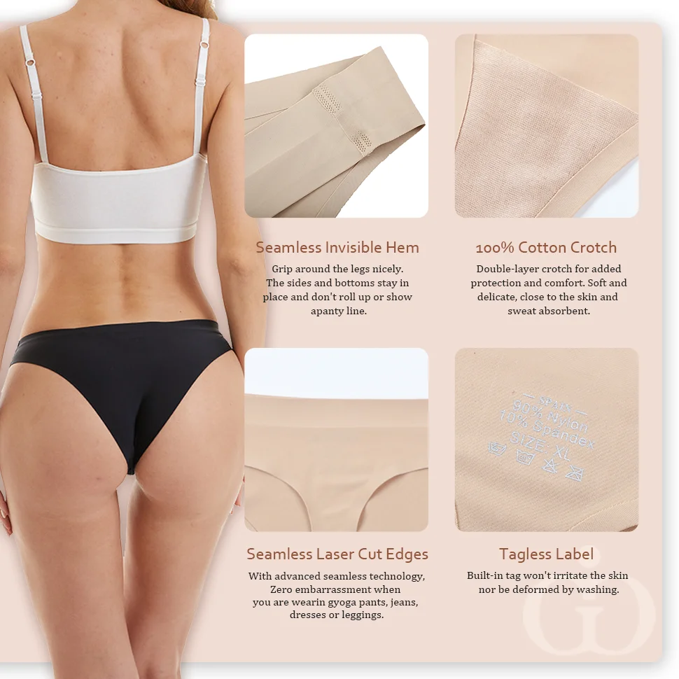 Custom Logo Seamless Women Panties Brazilian Ice Silk Traceless No Show One Piece Bonded Ladies Panties Seamless Underwear