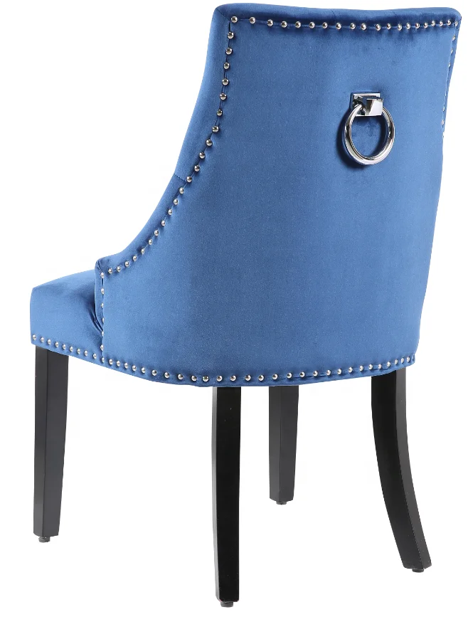 Upholstered high back velvet fabric tufted wooden knocker dining chair