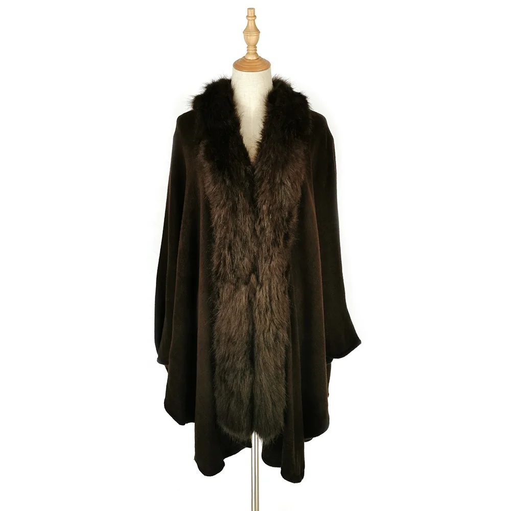 
Wholesale Cashmere Feeling Knitted Scarf Fur Lined Crochet Scarf Shawl Warm Cape Poncho Sweater 