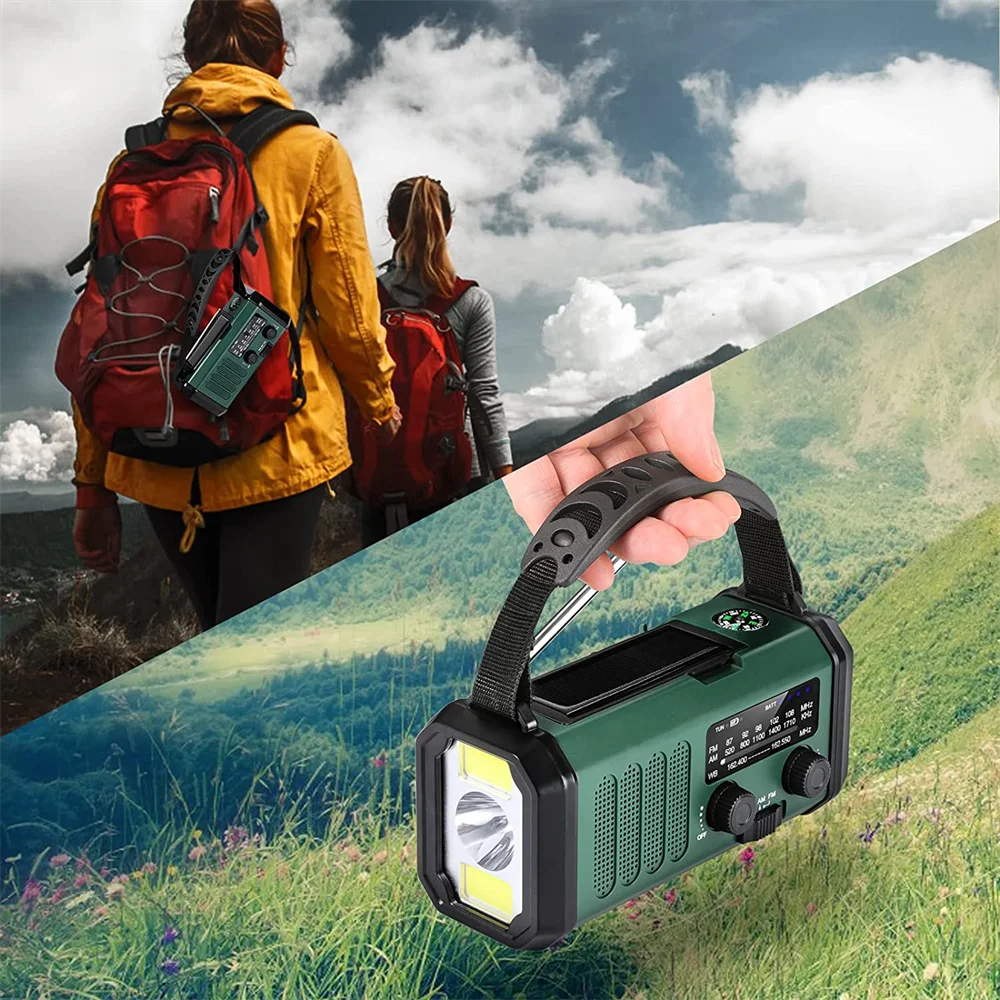 Wireless Waterproof LED Hand Crank Power Bank Generator Flashlight SOS Alarm Compass Solar Crank Emergency Radio