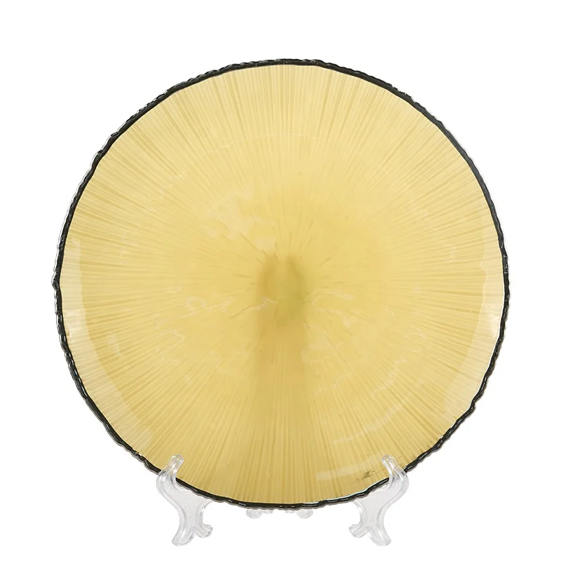 Steak plate European golden real silver rim glass dinner plate household dinner set