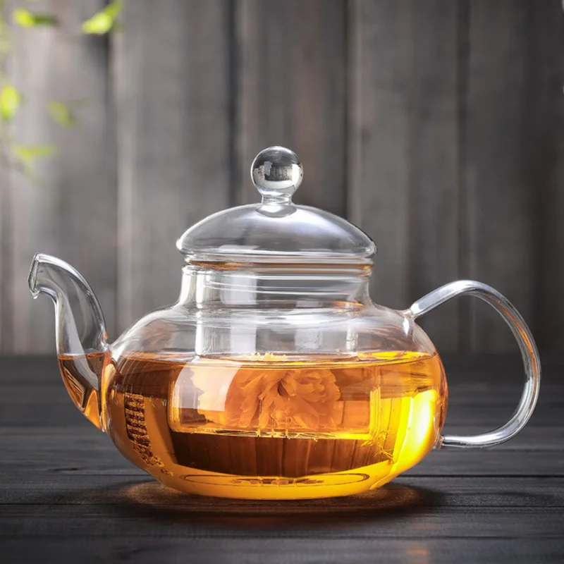Tea Pot Glass Teapot Tea Kettle Transparent Heat Resistant Glass with Infuser and Lid for Loose Coffee & Tea Sets Clear M157018