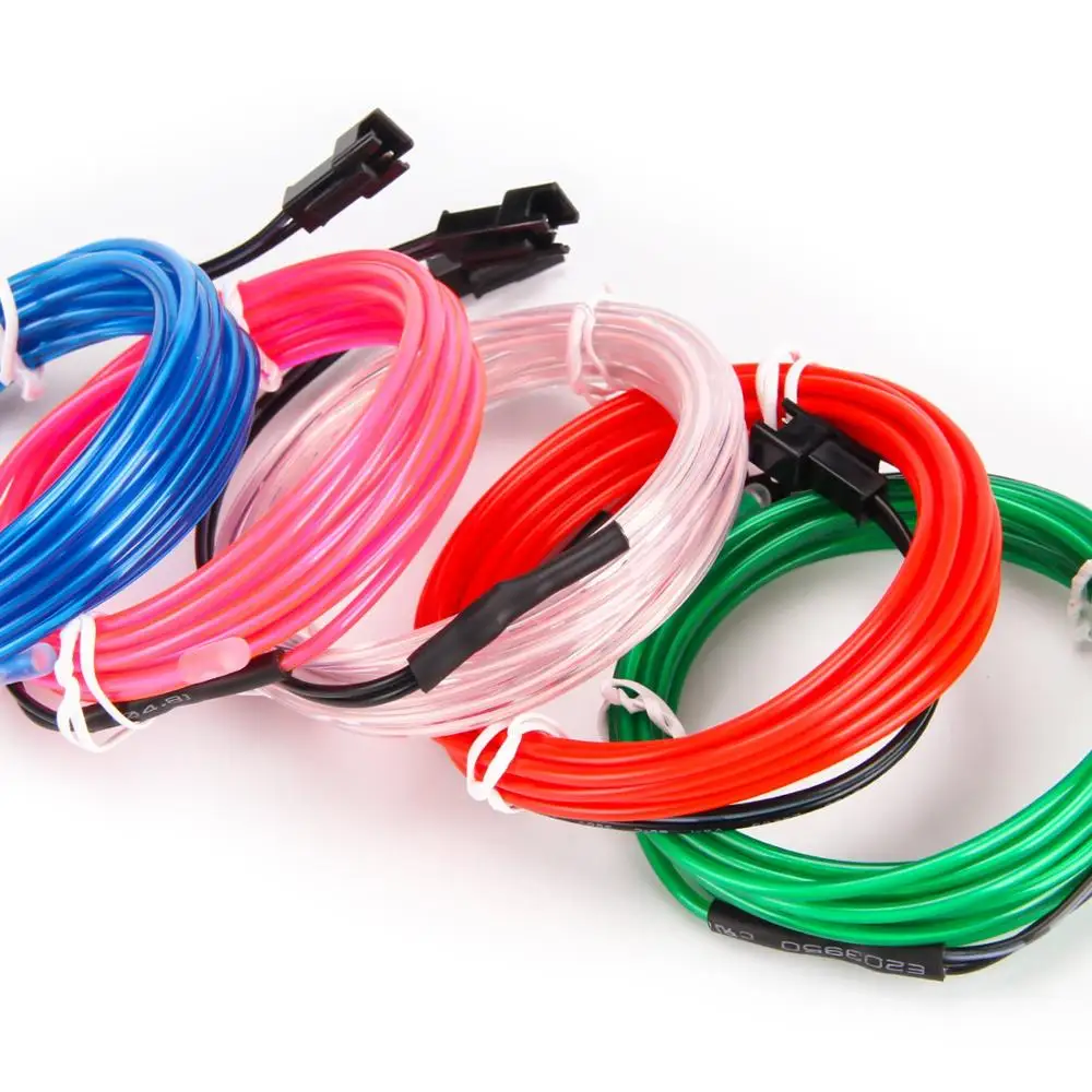 Car Interior strip light Decorative 10 colors orange blue red 3M el wire neon with cigarette lighter inverter