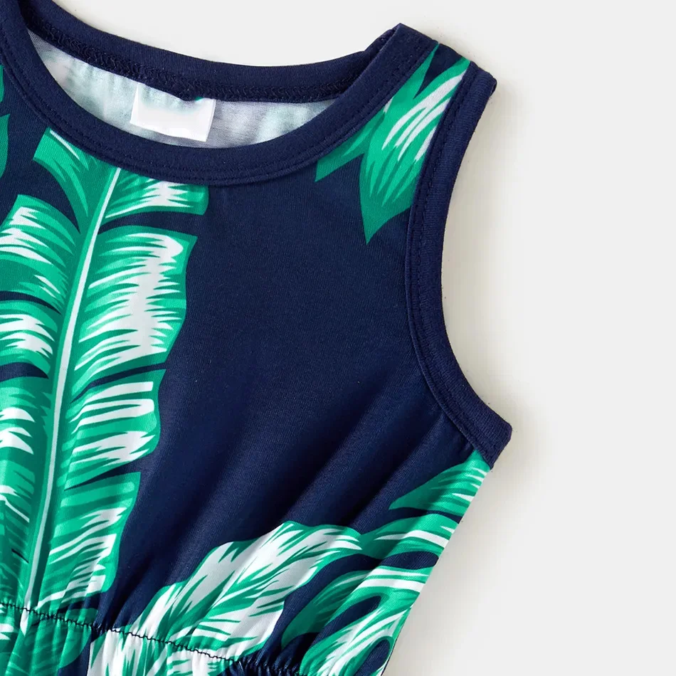 Custom Short Sleeve Shirt Shorts Hawaiian Beach  Shirt Set Family Matching Allover Palm Leaf Print Long Rayon Hawaiian Dress