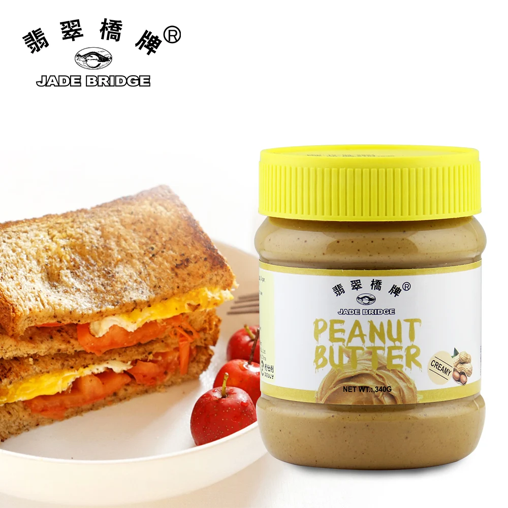 Factory Price Plastic Jar Peanut Butter Wholesale 340 g Jade Bridge Crunchy Peanut Butter for Supermarket