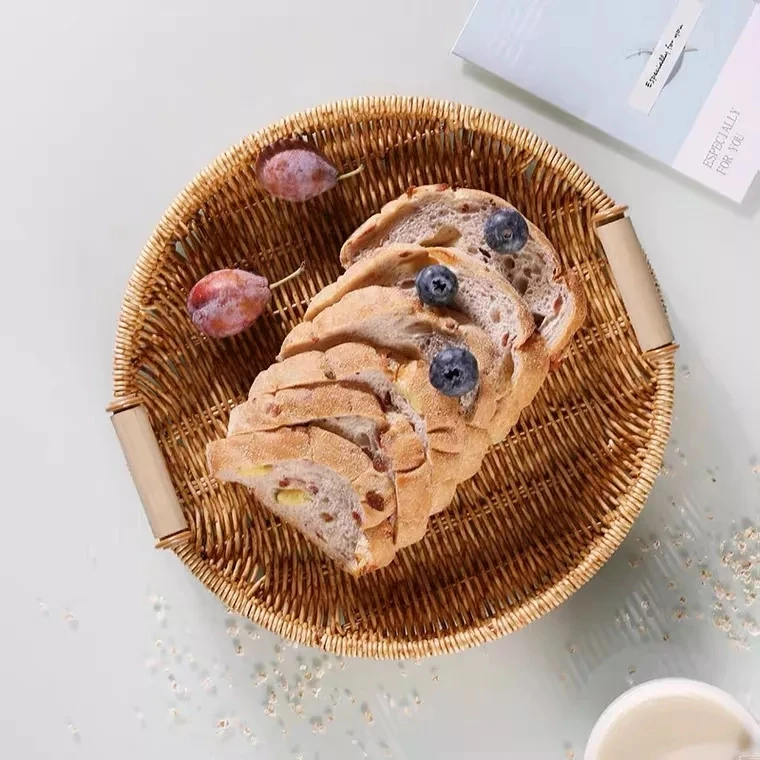 Wholesale  PP Rattan Basket Tray Hand Woven Storage Basket Tray PP Rattan Tray With Handle Plastic basket Home&Kitchen