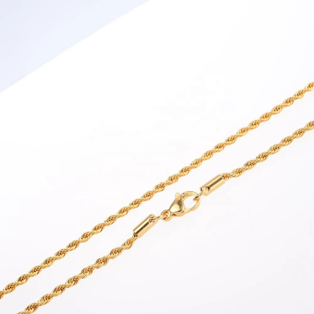 Wholesale 316L Stainless Steel Rope Chain Necklace 20K Yellow Gold Filled Twist Chain for Men woman