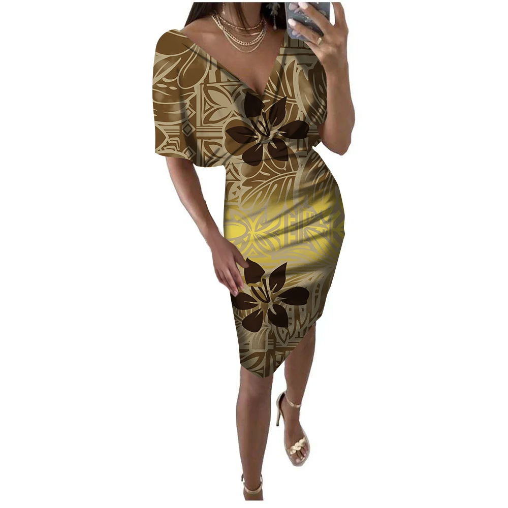 Hot Selling Featuring V-Neck Personality Dresses Pacific Island Art Elegant Dress High-Waist Princess Style Dress For Evening