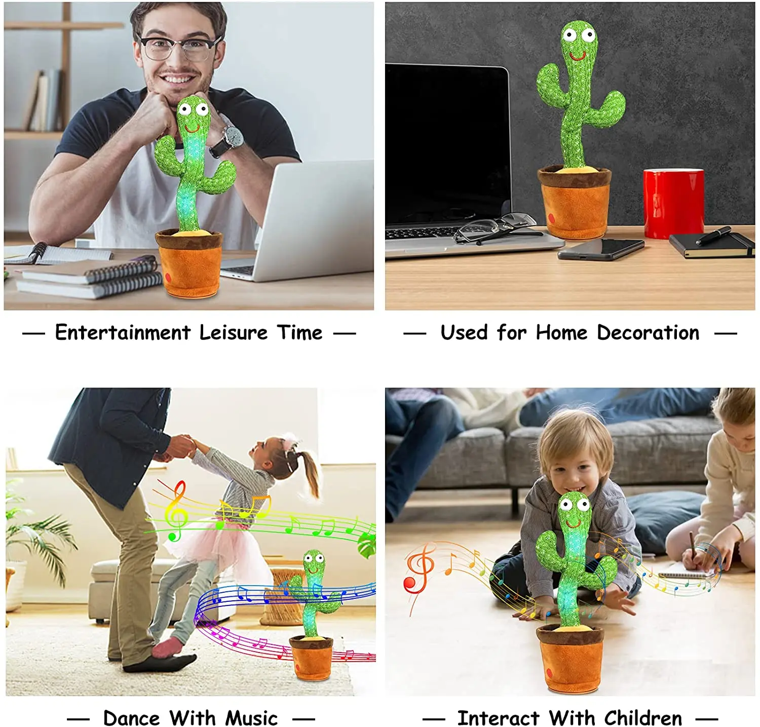 Plush Toy Gift for Children Play 120 Songs USB Charging Record Repeat Your Words Dancing Talking Cactus