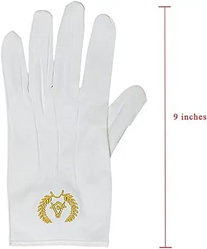 Customized High Quality Breathable Church Regalia White Cotton Embroidery Freemason Masonic Gloves