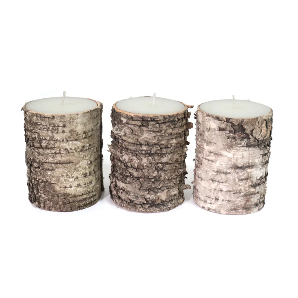 Wholesale home decorate no label custom logo artificial candle wrap with birch bark
